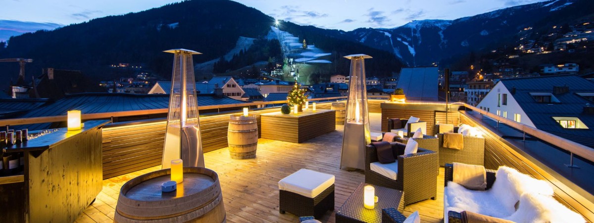 Best view of Zell Am See is from the Rooftop Bar at hotel Heitzmann